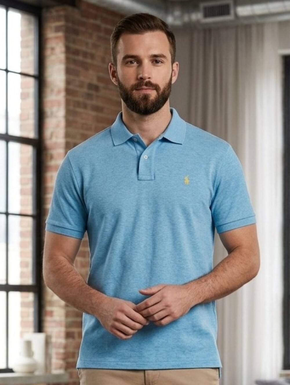 Polo Ralph Lauren Men's Classic Fit Heathered Blue Short Sleeve Polo Medium